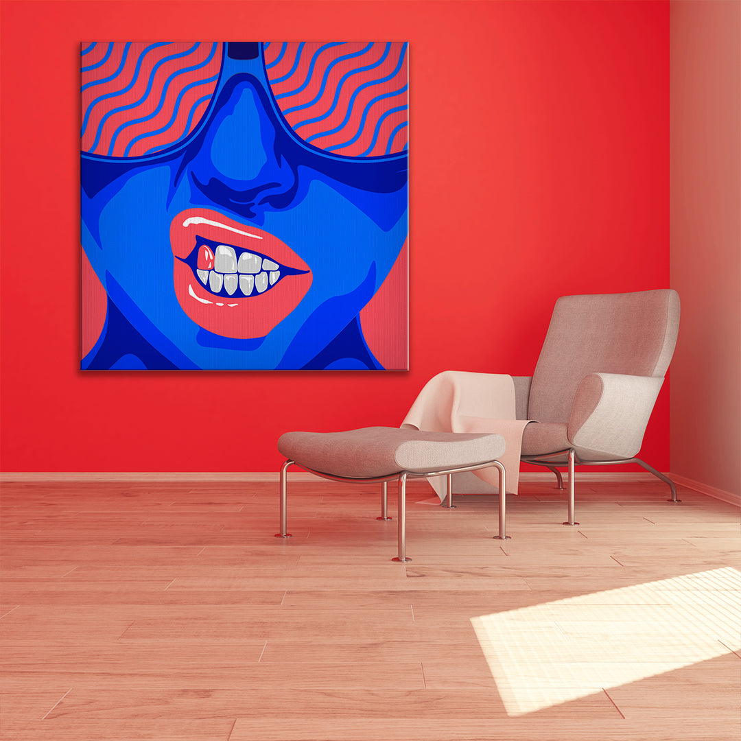 Fashion Girl Portrait with Red Lips and Sunglasses Canvas Print ArtLexy   