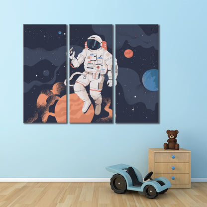 Cosmonaut in Outer Space Canvas Print ArtLexy 3 Panels 36"x24" inches 