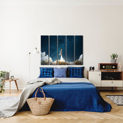 Spaceship in Space Canvas Print ArtLexy 5 Panels 36"x24" inches 