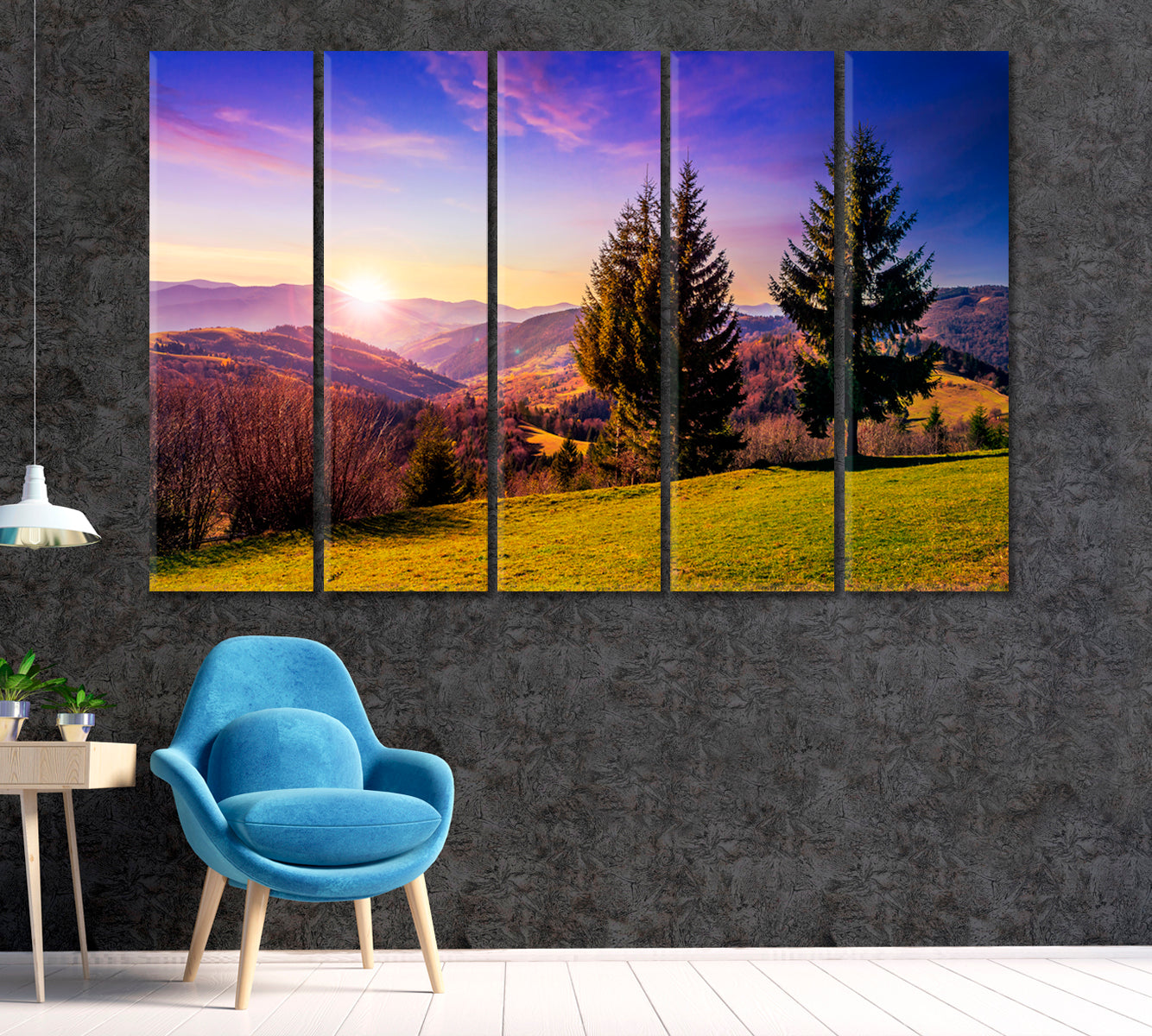 Autumn Forest On Hillside Canvas Print ArtLexy 5 Panels 36"x24" inches 