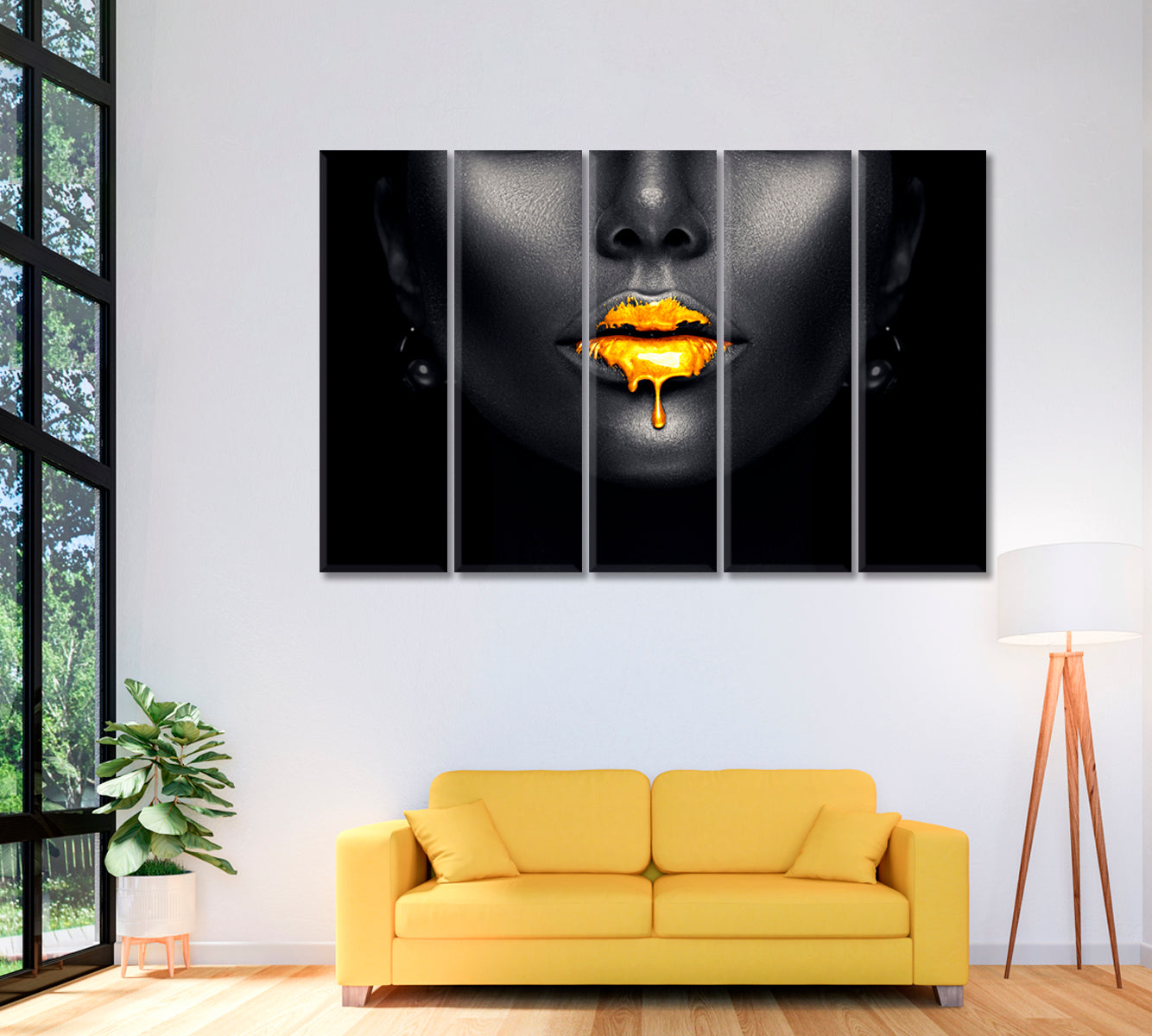 Beautiful Lips with Golden Drops Canvas Print ArtLexy   