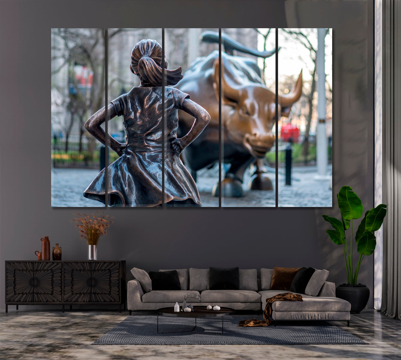 New York Wall Street Charging Bull Canvas Print ArtLexy 5 Panels 36"x24" inches 