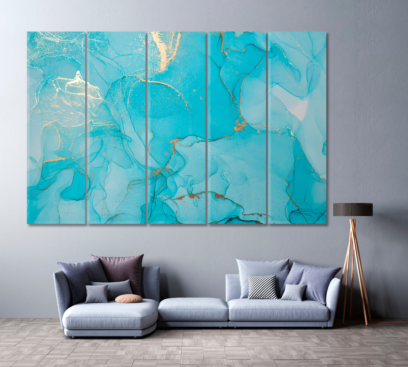 Ink Marble Effect Canvas Print ArtLexy 5 Panels 36"x24" inches 