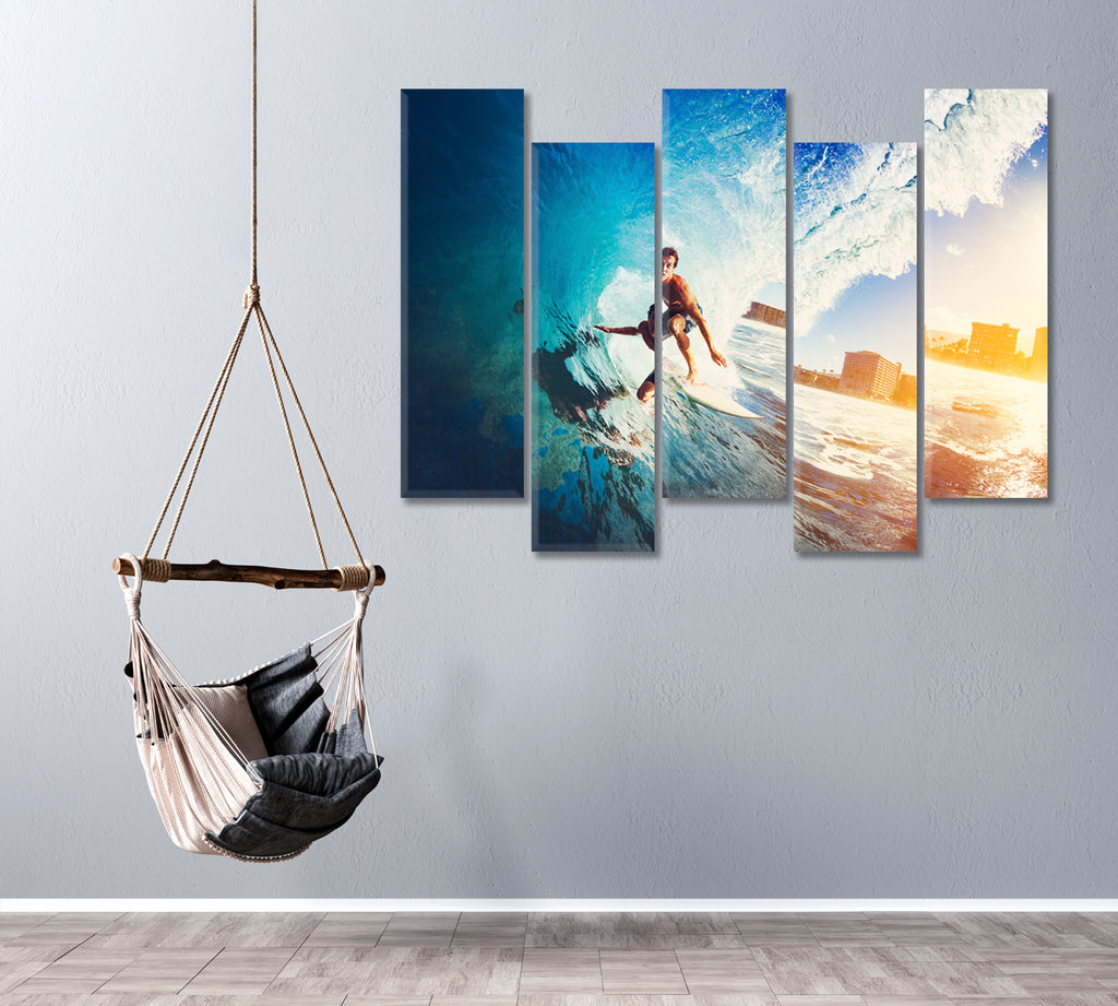 Surfer on Ocean Wave Canvas Print ArtLexy 5 Panels 36"x24" inches 