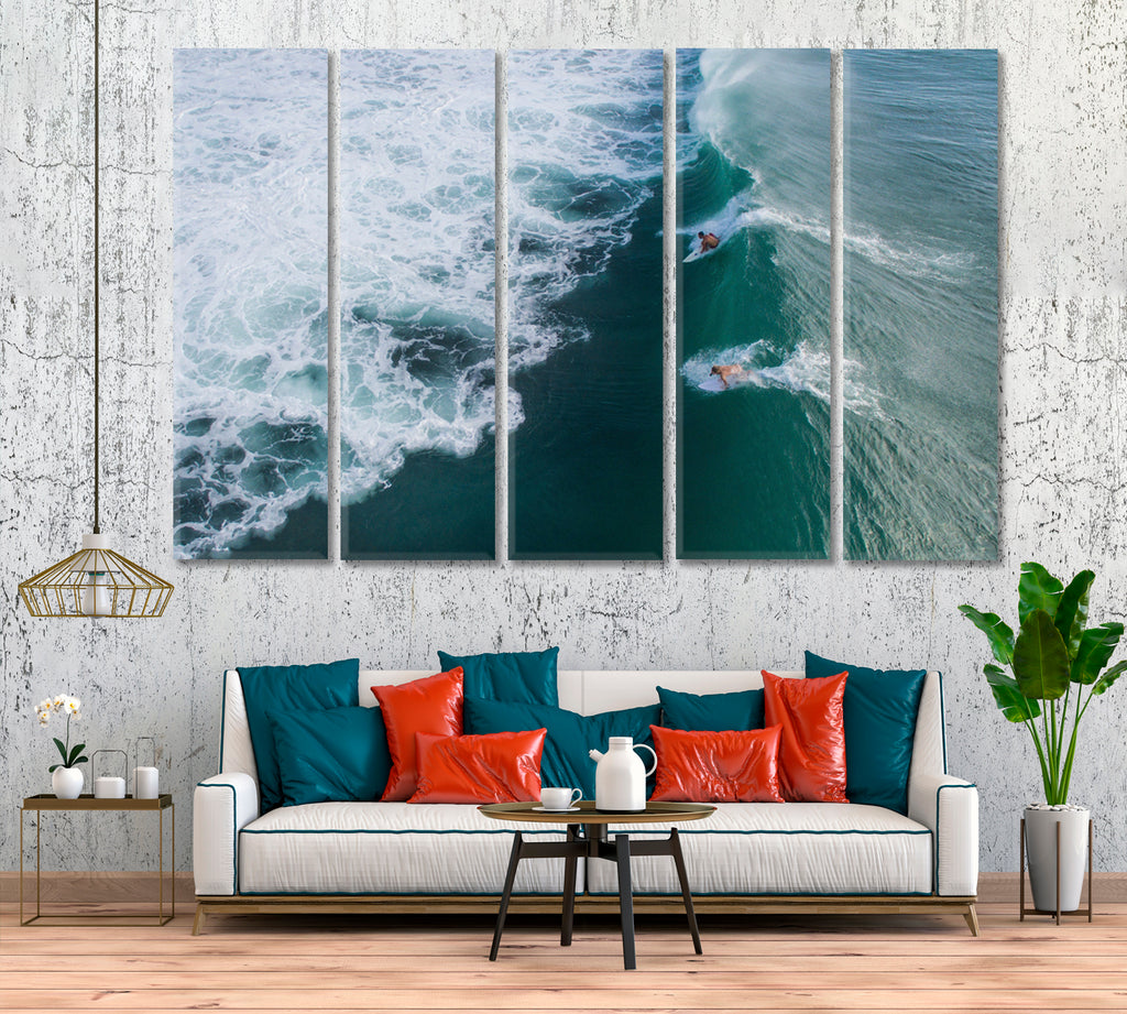 Surfers on Wave Bali Indonesia Canvas Print ArtLexy 5 Panels 36"x24" inches 