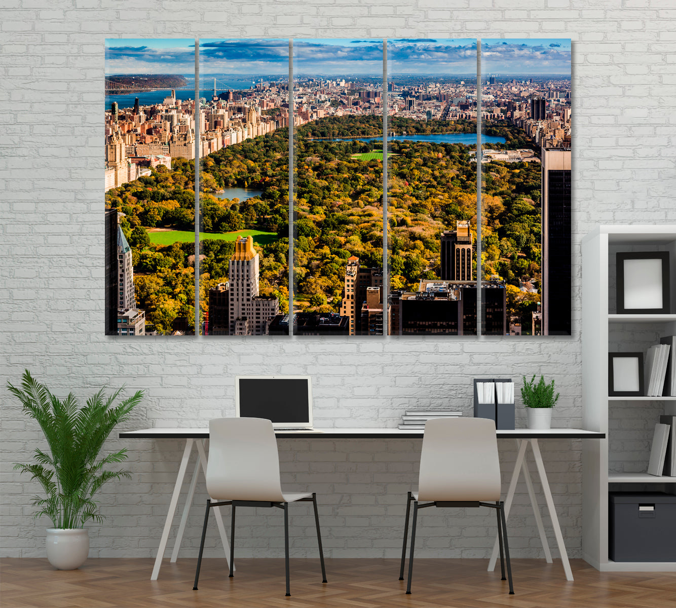 New York Central Park Autumn Morning Canvas Print ArtLexy 5 Panels 36"x24" inches 