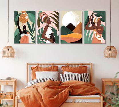 Set of 4 Vertical African Woman Canvas Print ArtLexy   