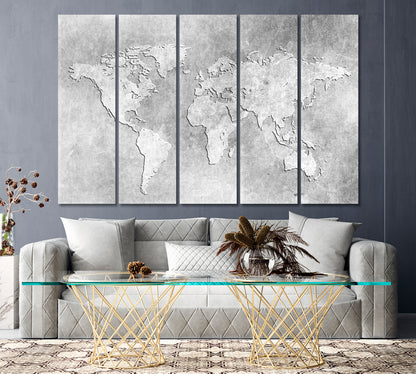 Minimalist World Map Canvas Print ArtLexy 5 Panels 36"x24" inches 