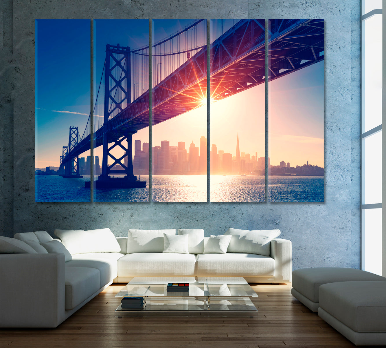 San Francisco Oakland Bay Bridge Canvas Print ArtLexy 5 Panels 36"x24" inches 