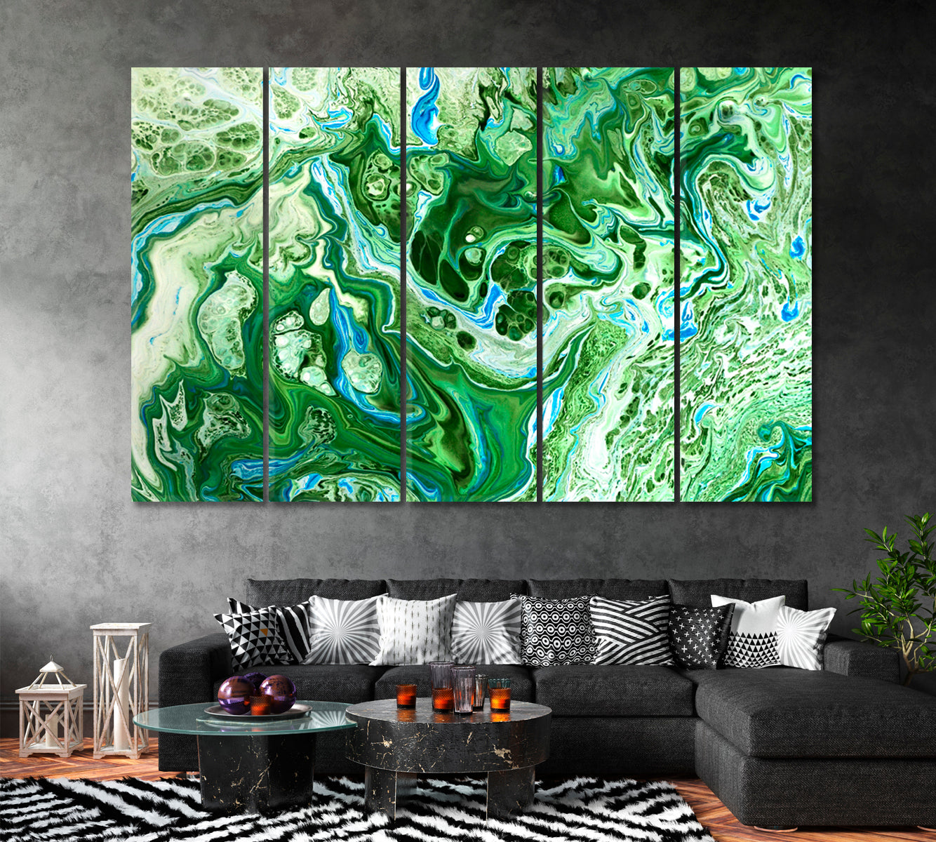 Abstract Watercolour Waves Canvas Print ArtLexy 5 Panels 36"x24" inches 