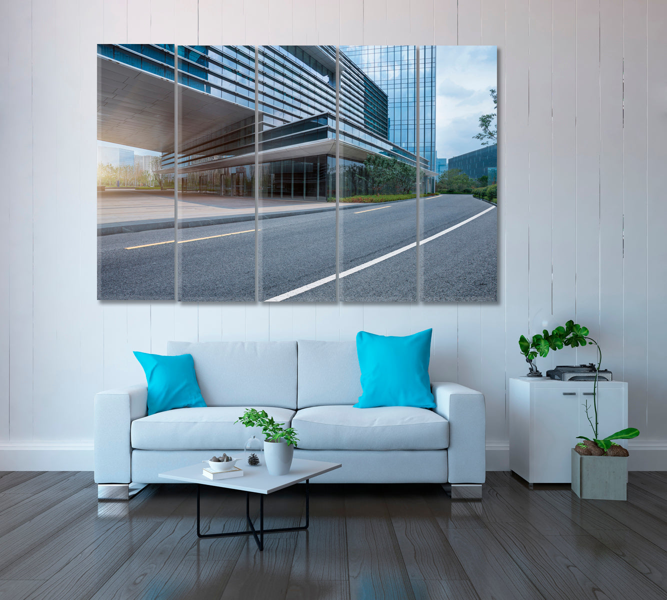 Empty Road and Office Building in Shanghai Canvas Print ArtLexy 5 Panels 36"x24" inches 