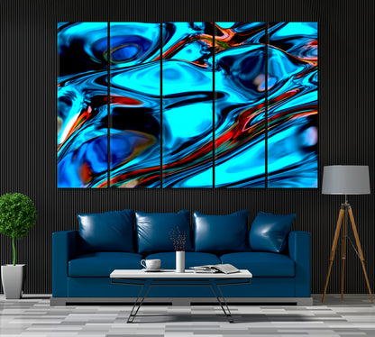 Abstract Blue Wavy Liquid Pattern Canvas Print ArtLexy 5 Panels 36"x24" inches 