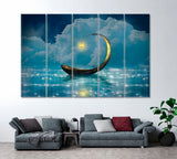 Fantasy Boat in Starry Night Canvas Print ArtLexy 5 Panels 36"x24" inches 