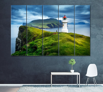 Mykines Lighthouse Faroe Islands Denmark Canvas Print ArtLexy 5 Panels 36"x24" inches 