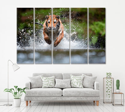 Amur Tiger in Natural Habitat Taiga Canvas Print ArtLexy 5 Panels 36"x24" inches 