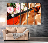Classical Violin with Flowers Canvas Print ArtLexy 5 Panels 36"x24" inches 