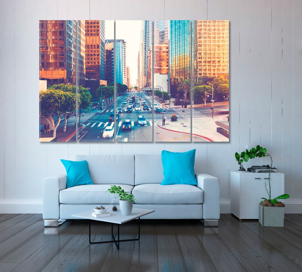 Downtown Los Angeles Traffic Canvas Print ArtLexy 5 Panels 36"x24" inches 