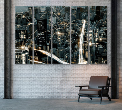 City Network Canvas Print ArtLexy 5 Panels 36"x24" inches 