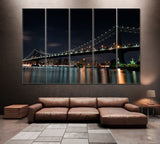 Manhattan Skyline at Night Canvas Print ArtLexy 5 Panels 36"x24" inches 