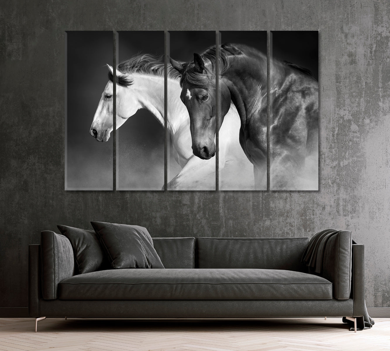 Stunning Black and White Horses Run Gallop Canvas Print ArtLexy   