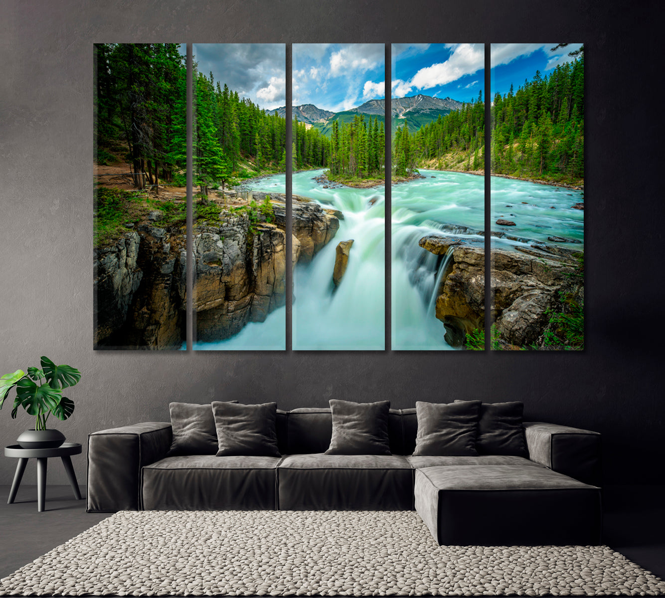 Sunwapta Falls Jasper National Park Canada Canvas Print ArtLexy 5 Panels 36"x24" inches 