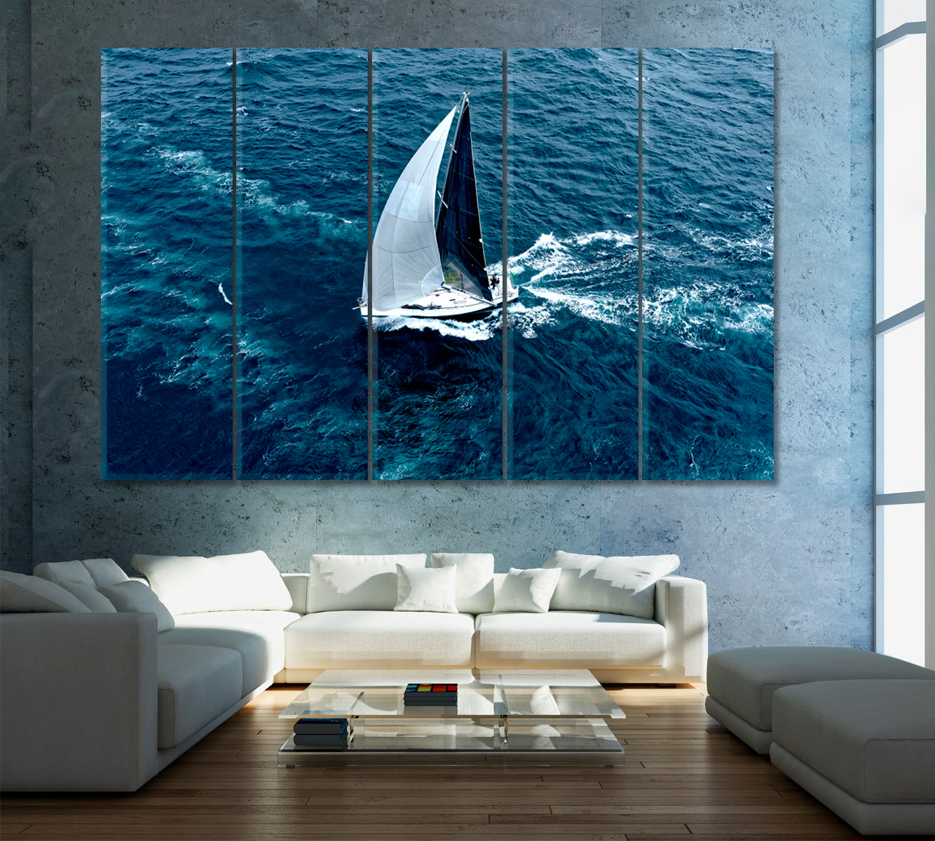 Sailboat with White Sails Canvas Print ArtLexy 5 Panels 36"x24" inches 