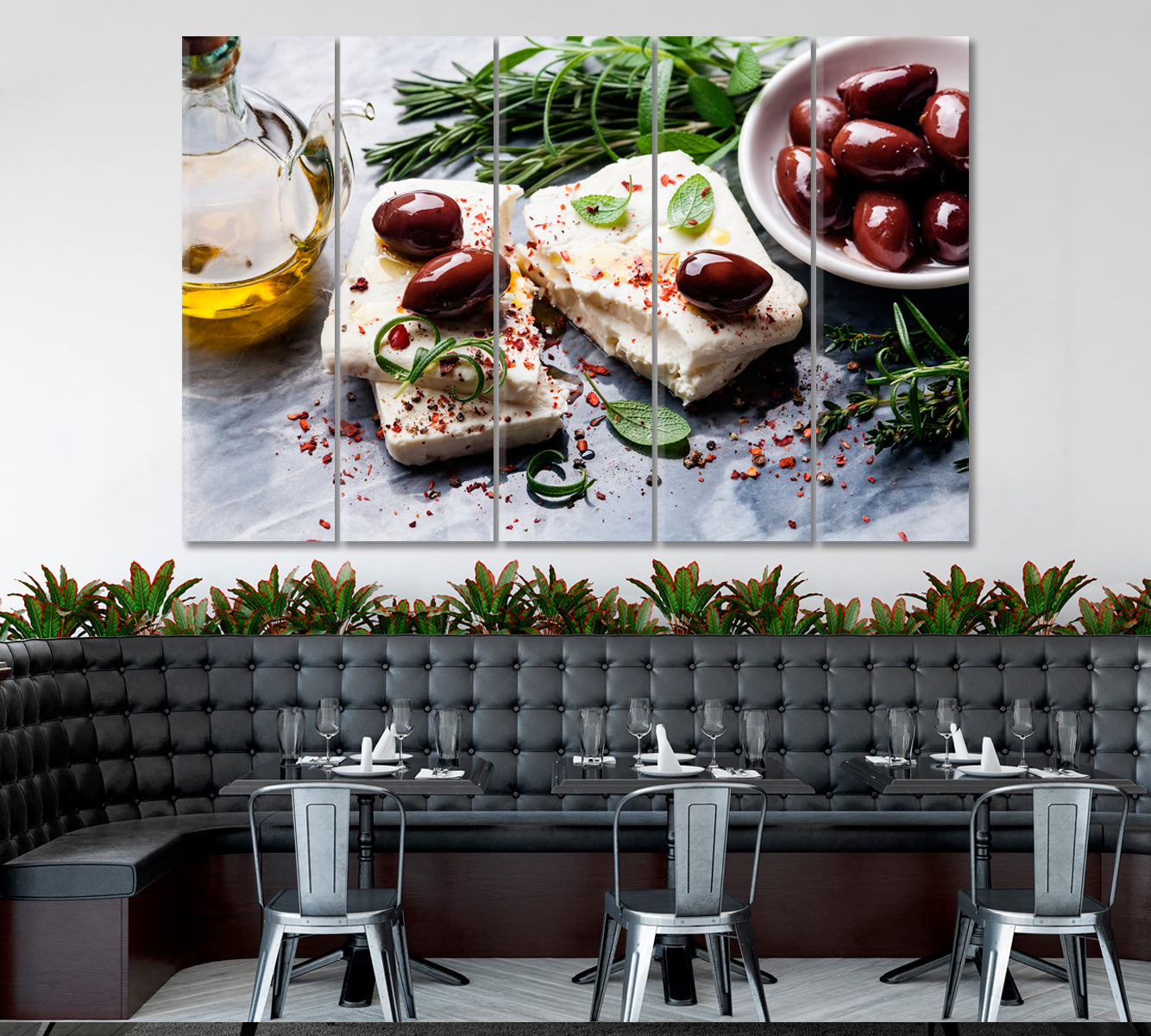 Feta Cheese with Olives Canvas Print ArtLexy 5 Panels 36"x24" inches 