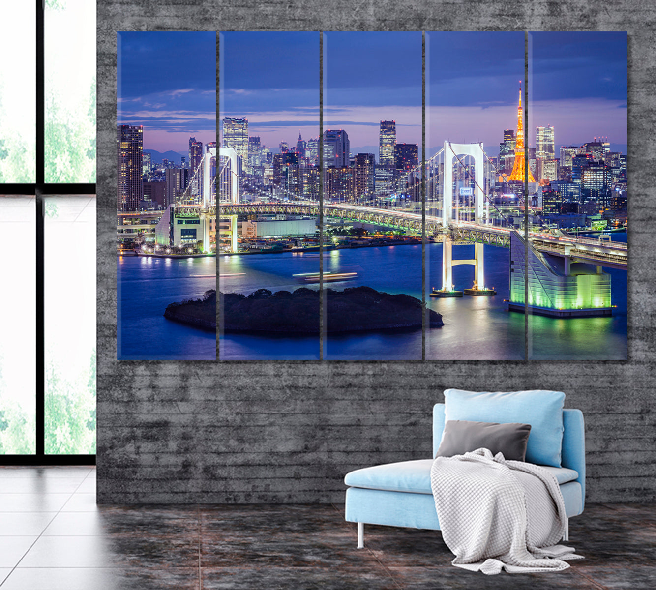 Tokyo Skyline Canvas Print ArtLexy 5 Panels 36"x24" inches 