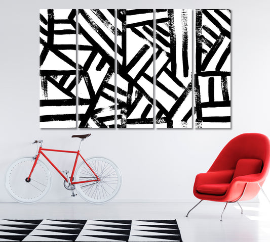 Black and White Geometric Pattern Canvas Print ArtLexy 5 Panels 36"x24" inches 