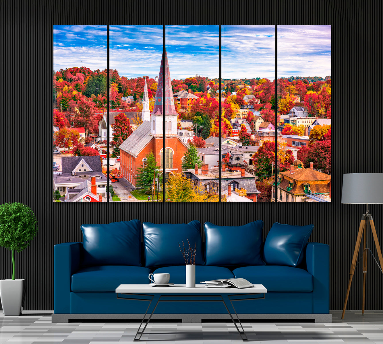 Montpelier Vermont USA Town Skyline Canvas Print ArtLexy 5 Panels 36"x24" inches 