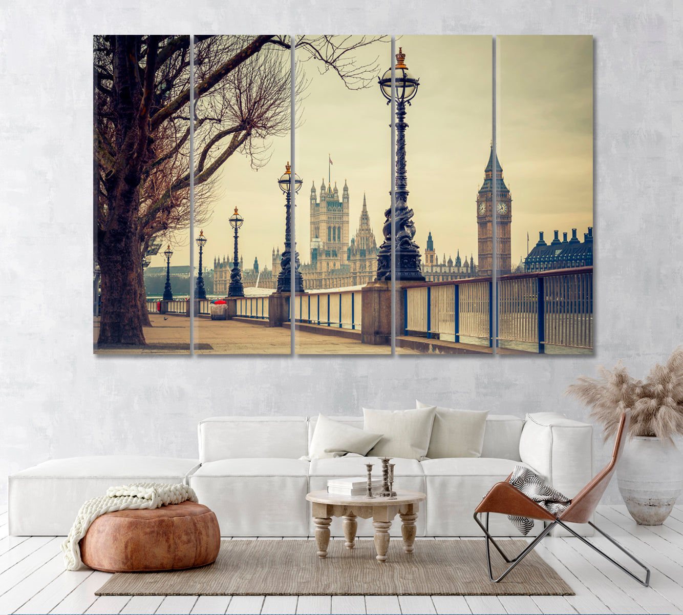 Big Ben and Houses of Parliament London UK Canvas Print ArtLexy 5 Panels 36"x24" inches 