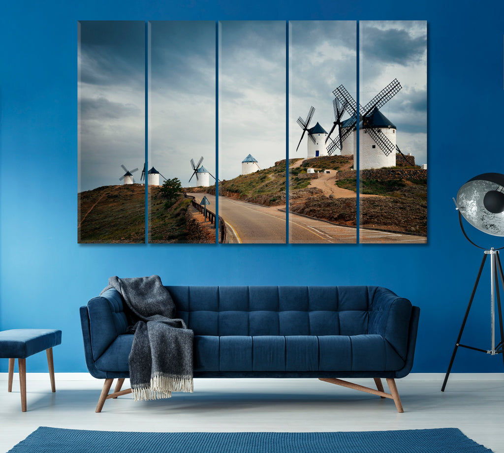 Landscape with Windmills in Consuegra Spain Canvas Print ArtLexy 5 Panels 36"x24" inches 