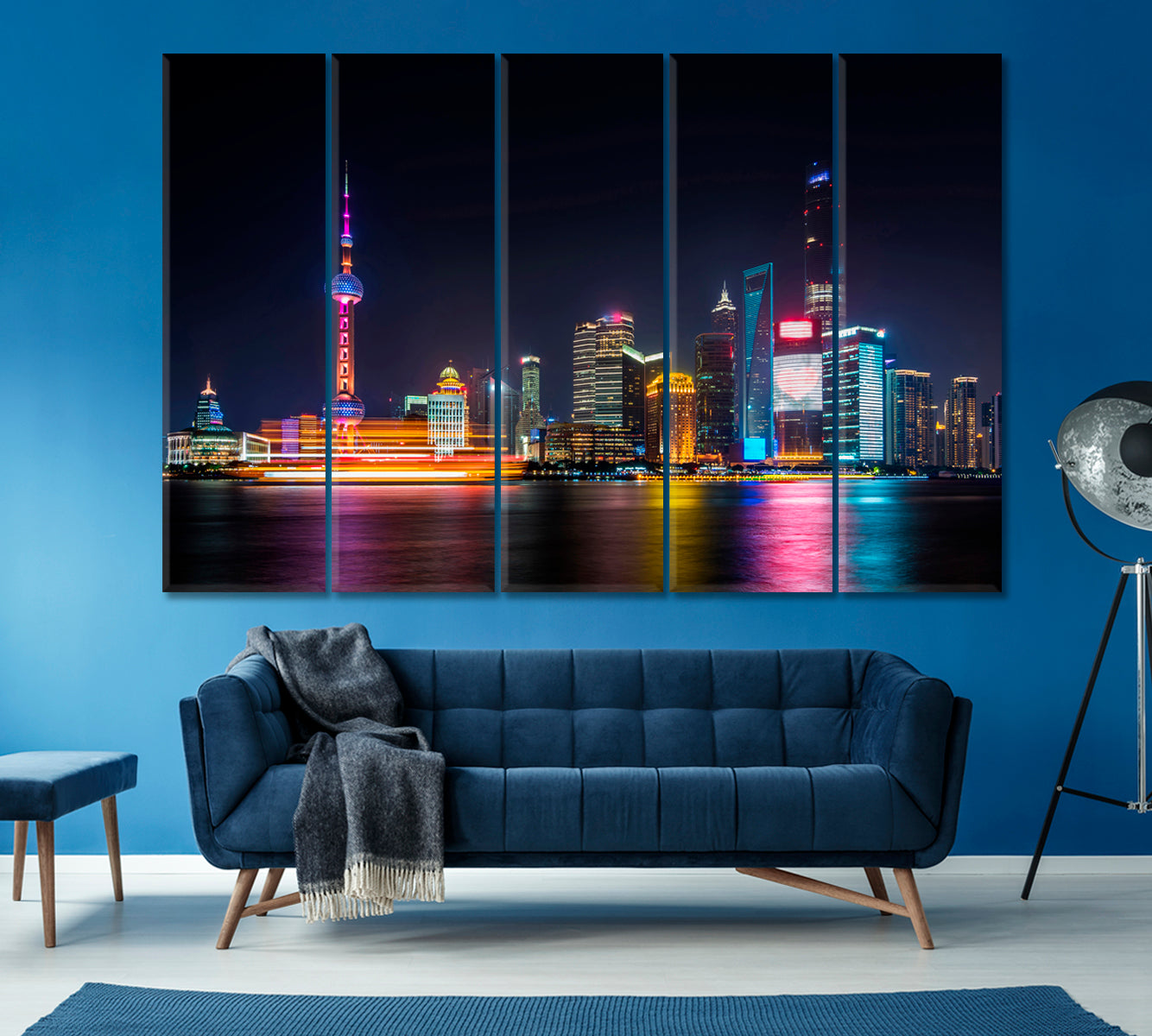 Shanghai Skyline with Huangpu River Canvas Print ArtLexy 5 Panels 36"x24" inches 