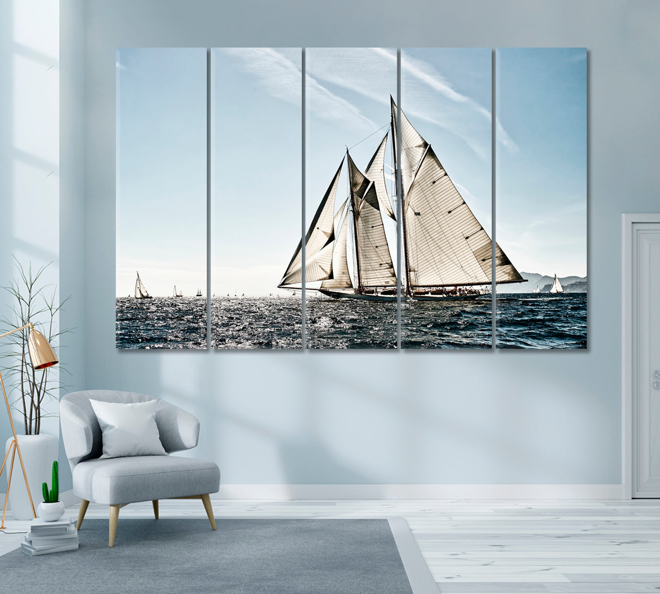 Sailboat Regatta Canvas Print ArtLexy 5 Panels 36"x24" inches 