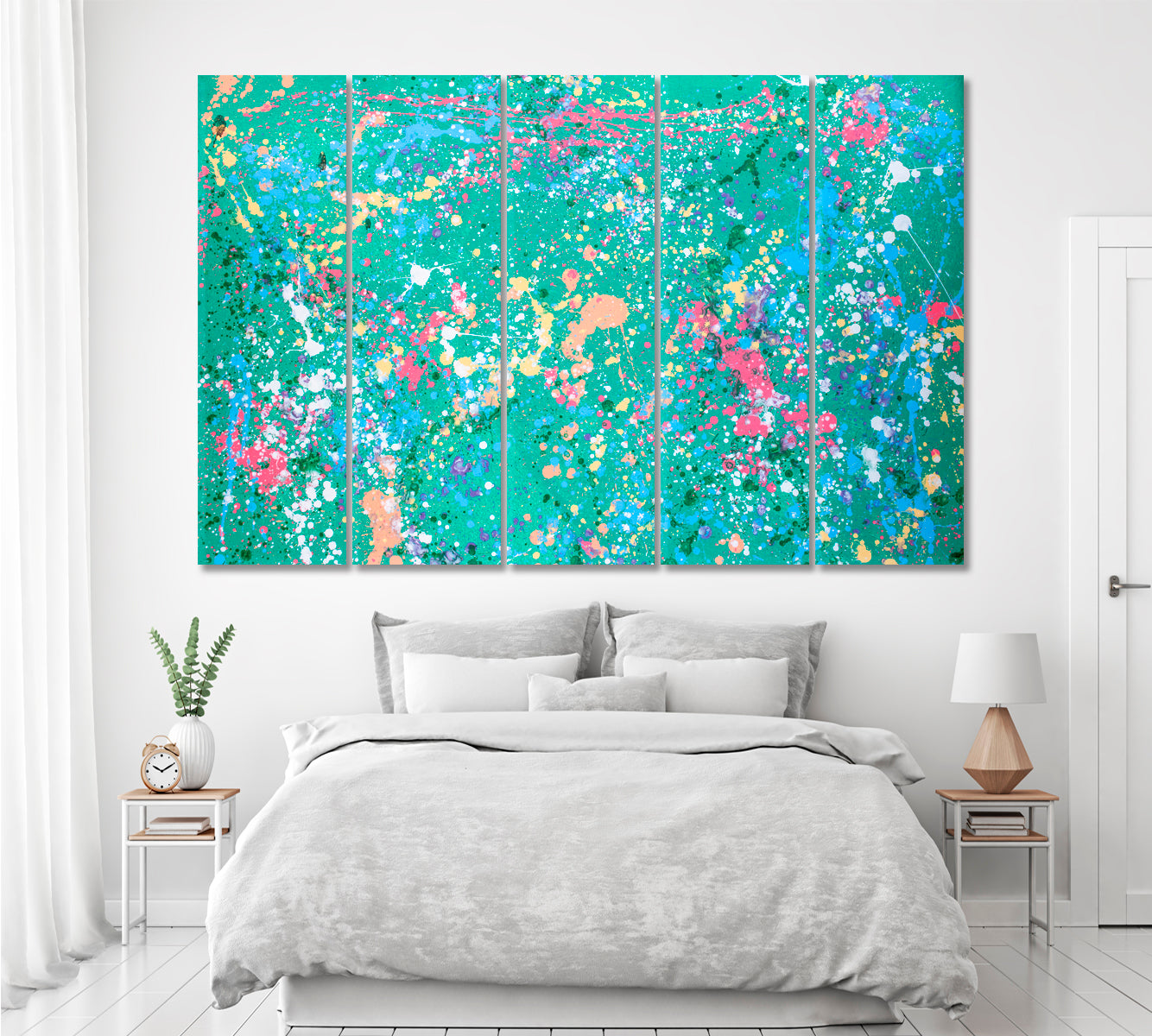 Abstract Colorful Splatter Ink Canvas Print ArtLexy 5 Panels 36"x24" inches 