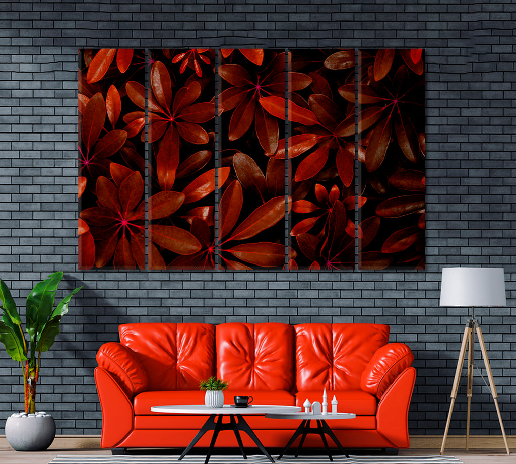 Tropical Leaves Canvas Print ArtLexy 5 Panels 36"x24" inches 