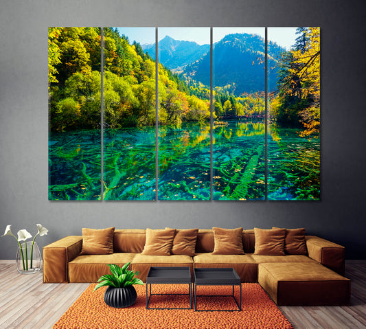 Jiuzhaigou Five Flower Lake China Canvas Print ArtLexy 5 Panels 36"x24" inches 