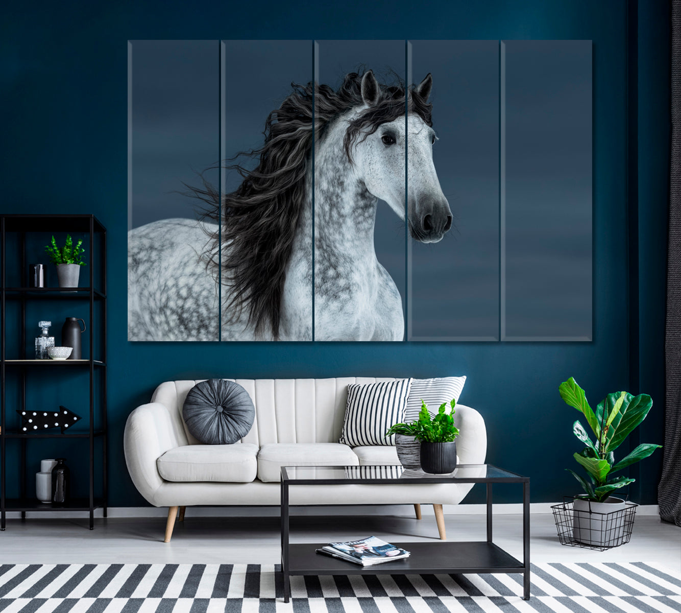 Portrait of Andalusian Horse Canvas Print ArtLexy 5 Panels 36"x24" inches 