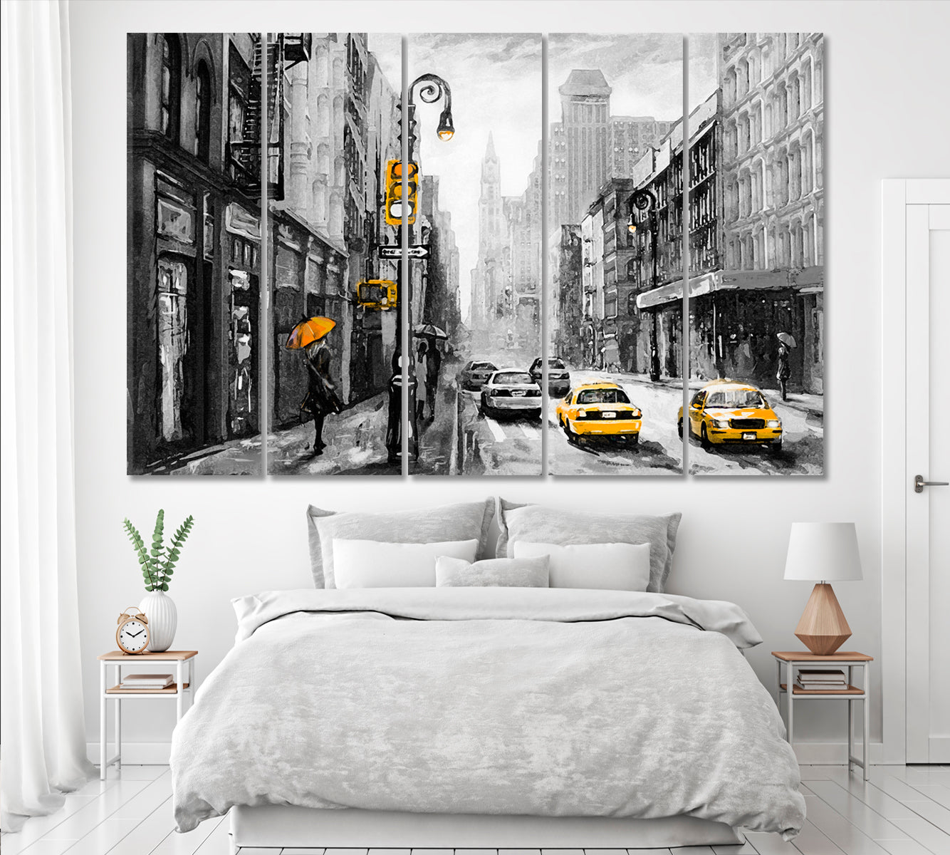 New York with Yellow Taxi Canvas Print ArtLexy 5 Panels 36"x24" inches 