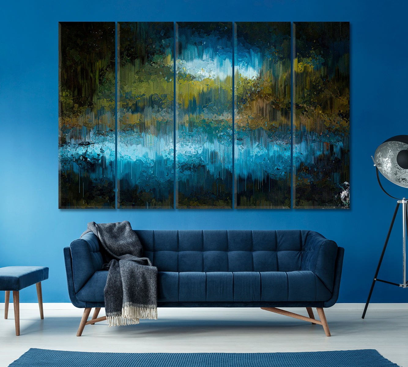 Abstract Forest Lake Canvas Print ArtLexy 5 Panels 36"x24" inches 