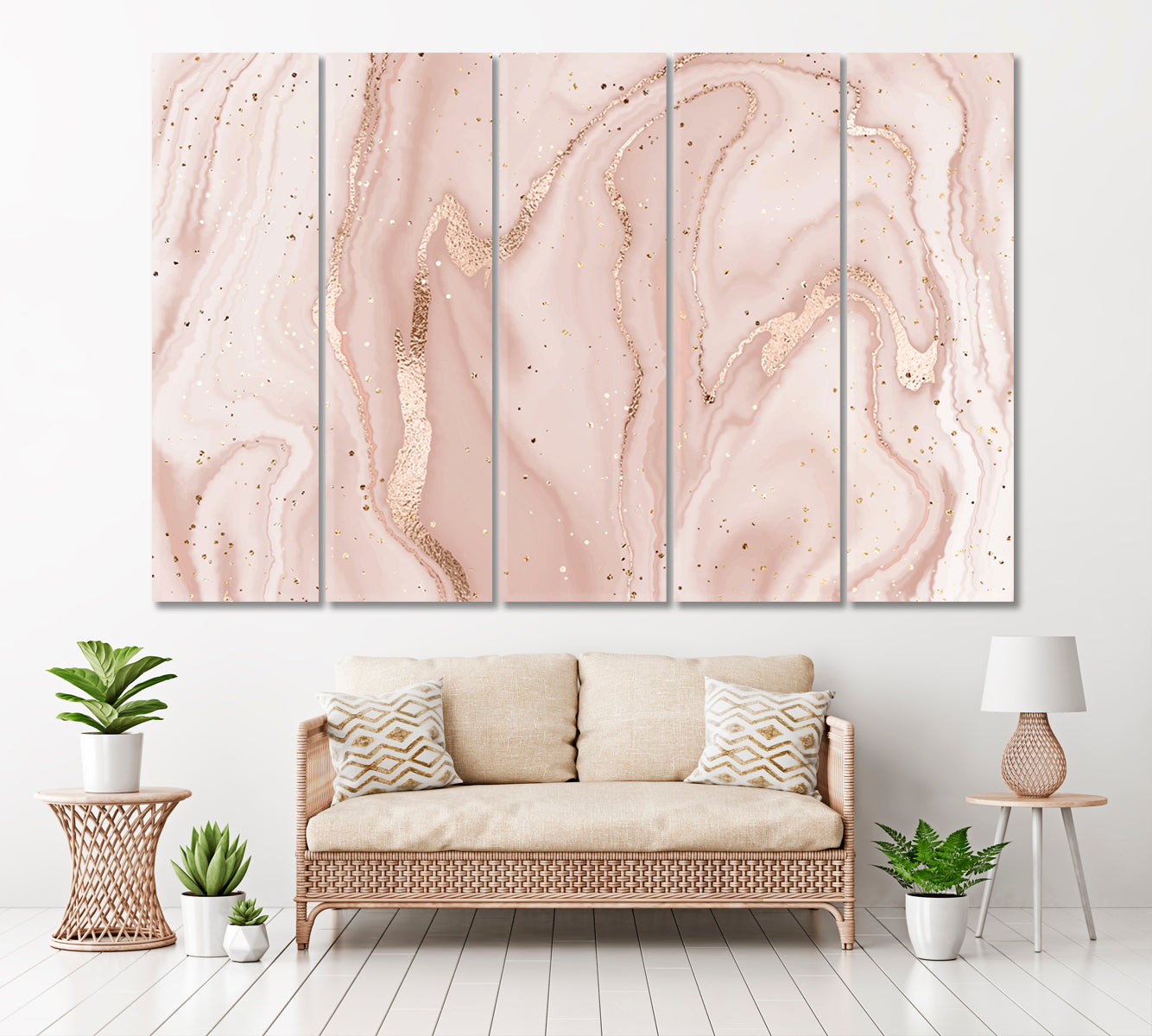 Trendy Abstract Pink Liquid Marble Canvas Print ArtLexy 5 Panels 36"x24" inches 