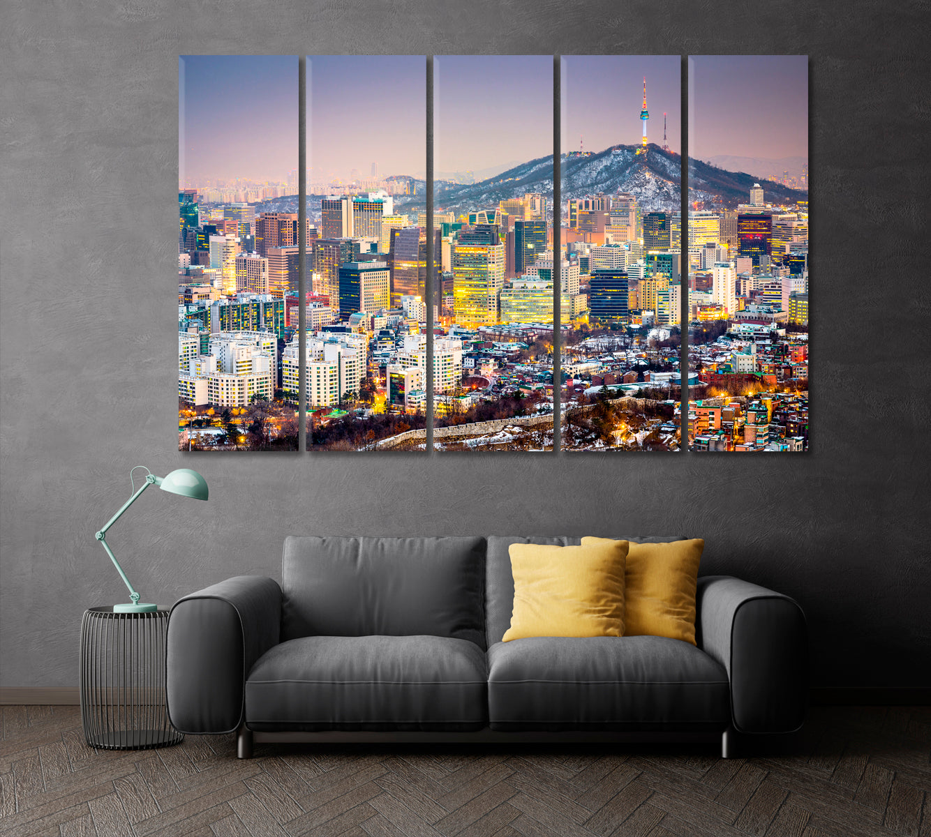 Seoul Downtown Cityscape Canvas Print ArtLexy 5 Panels 36"x24" inches 