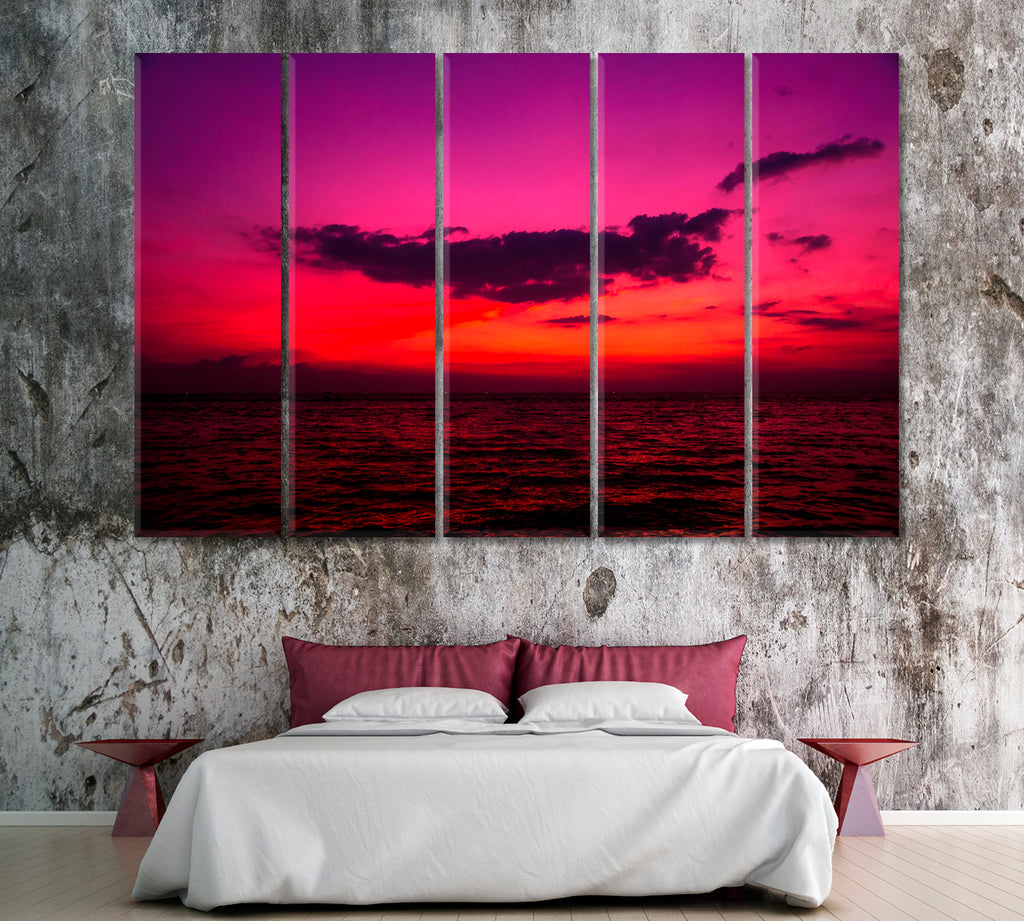 Beautiful Sunset over Ocean Canvas Print ArtLexy 5 Panels 36"x24" inches 