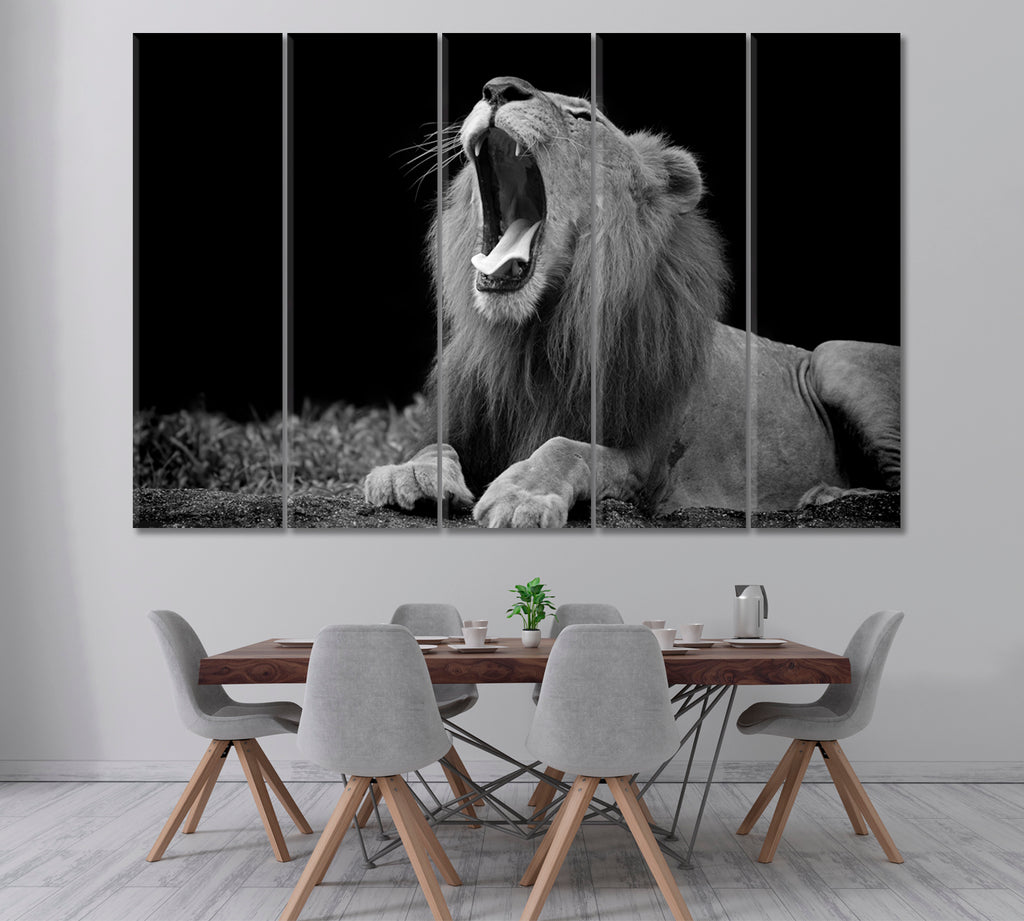 African Lion in Black and White Canvas Print ArtLexy 5 Panels 36"x24" inches 