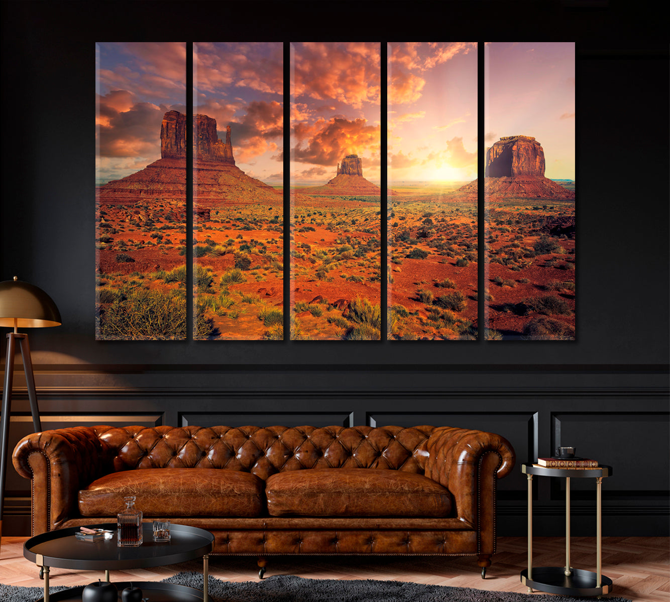 Monument Valley at Sunset Canvas Print ArtLexy 5 Panels 36"x24" inches 
