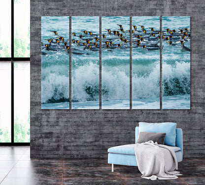 King Penguins Swimming in Waves Canvas Print ArtLexy   