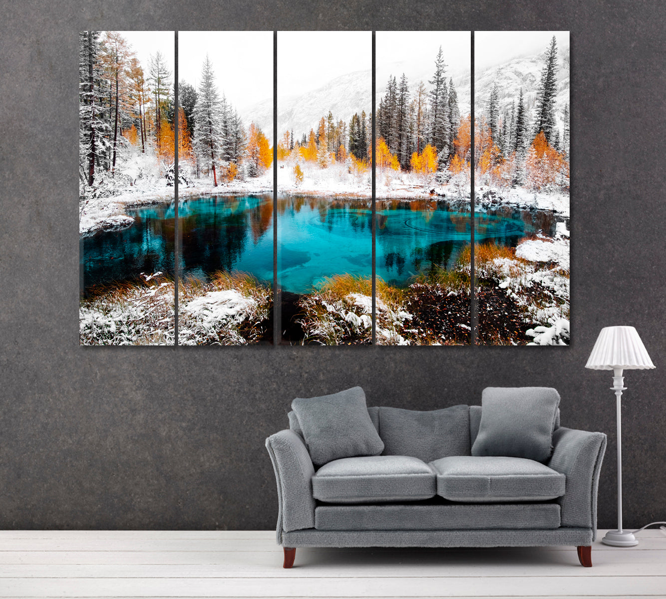 Blue Geyser Lake in Winter Forest Altai Russia Canvas Print ArtLexy 5 Panels 36"x24" inches 
