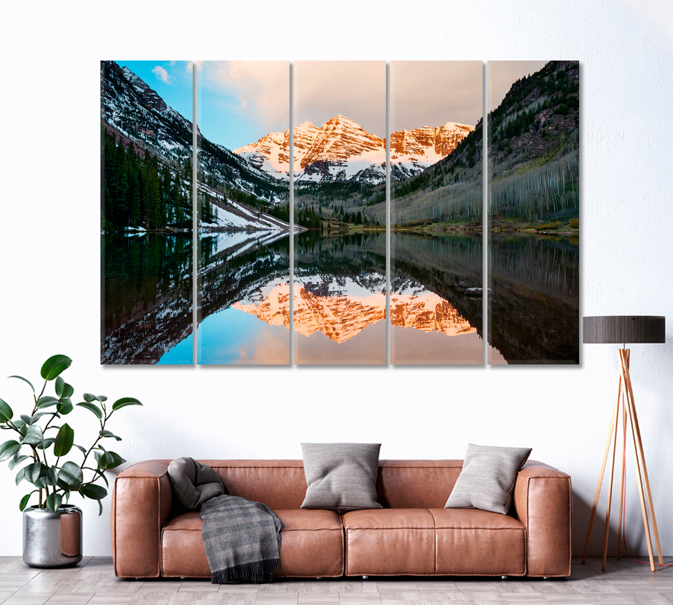 Maroon Bells Peak at Maroon Lake Aspen Colorado Canvas Print ArtLexy 5 Panels 36"x24" inches 
