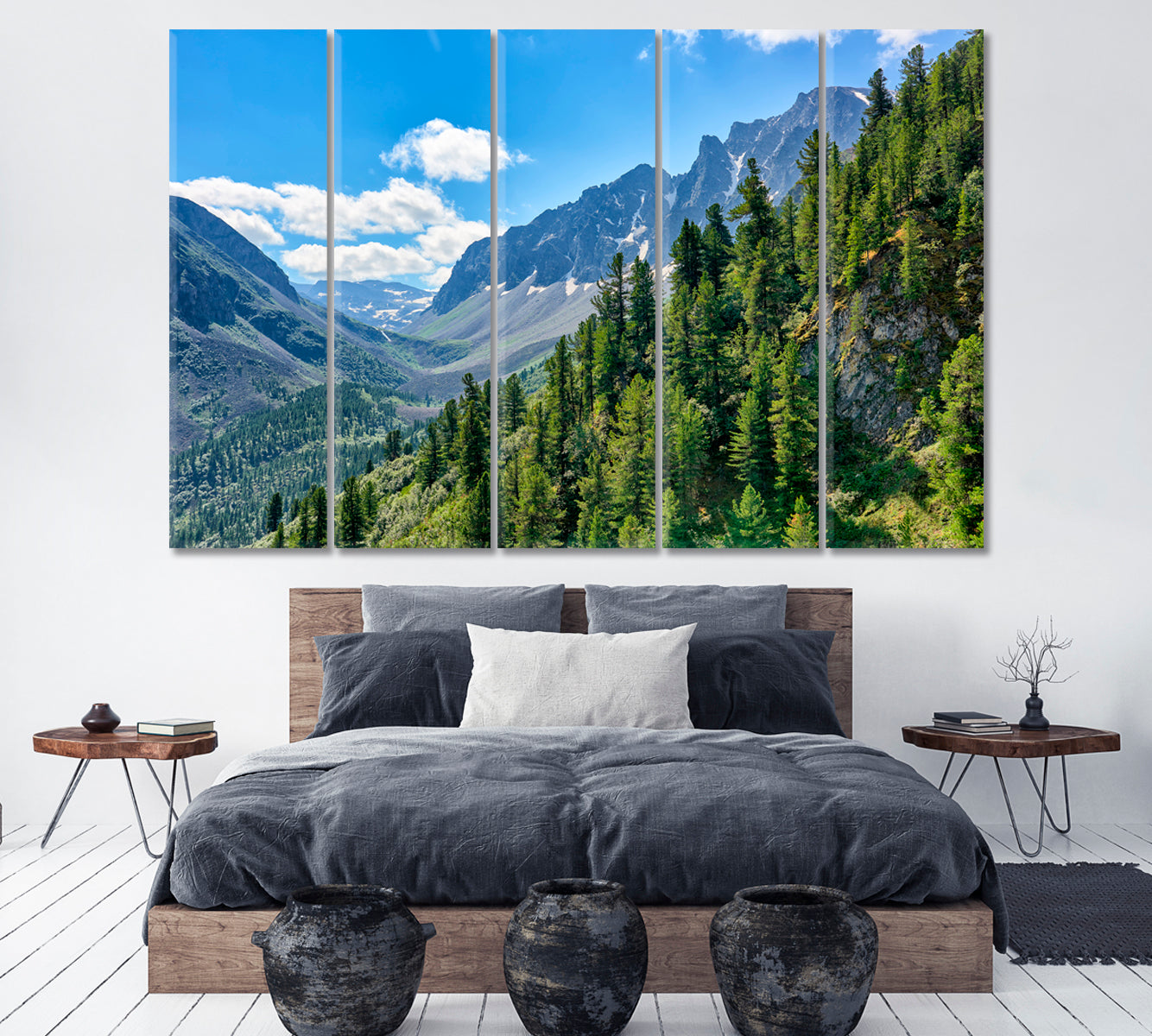Pine Forest on Mountainside Canvas Print ArtLexy 5 Panels 36"x24" inches 