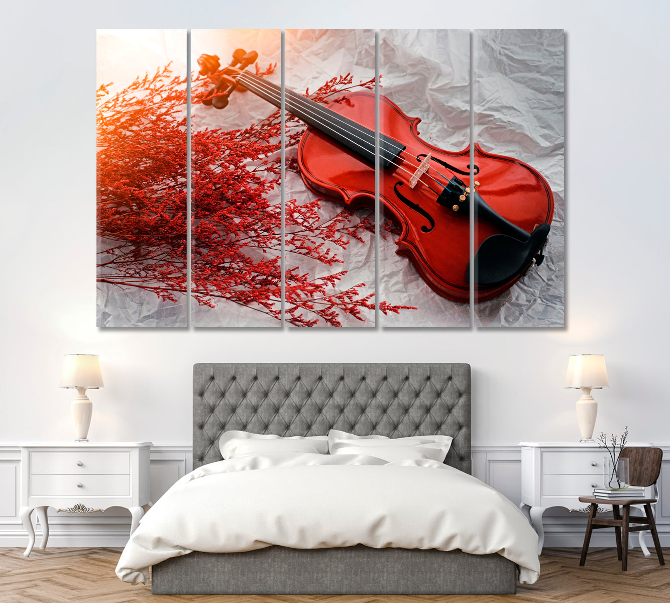 Violin with Dried Flowers Canvas Print ArtLexy 5 Panels 36"x24" inches 